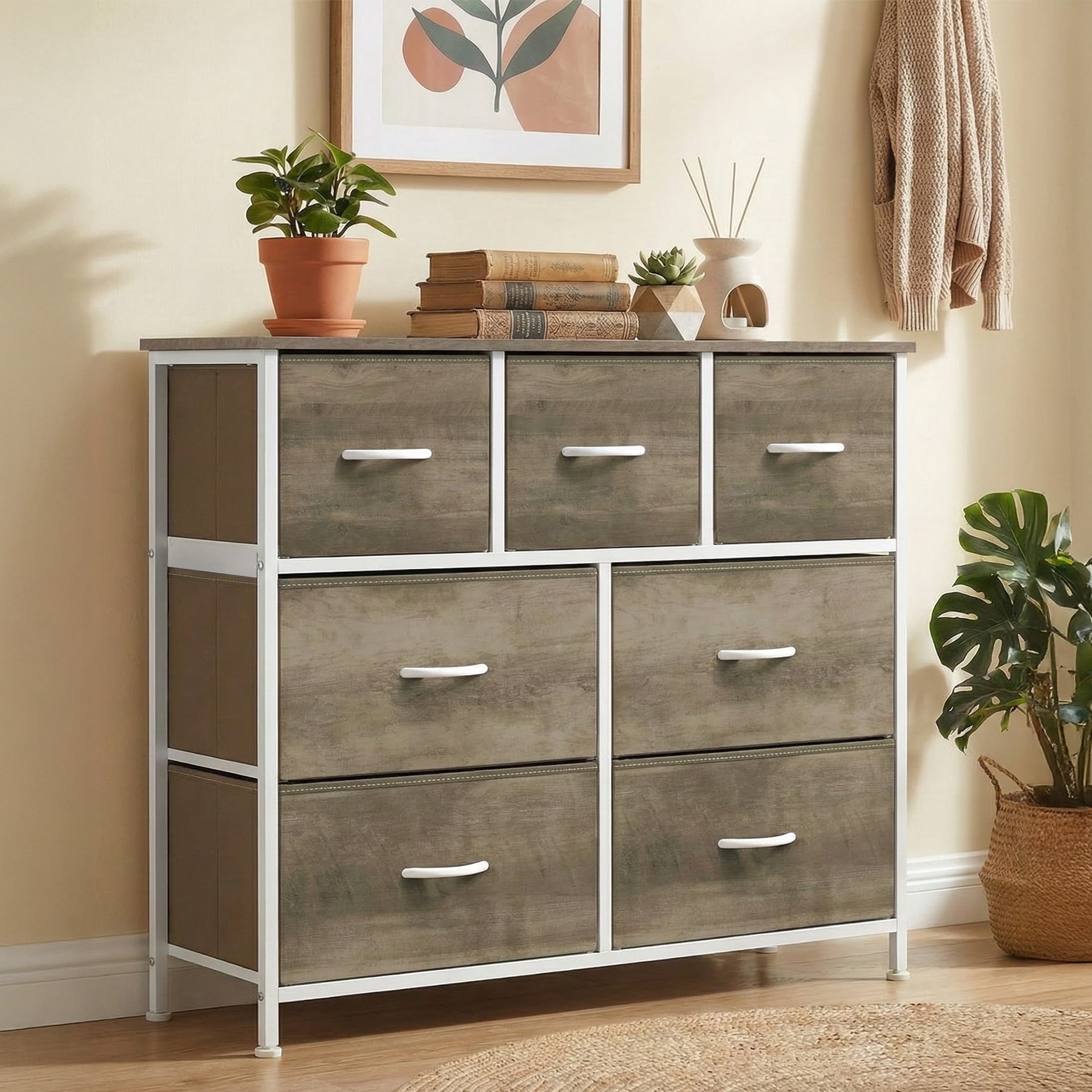 9 Drawers Fabric Dresser for Bedroom, Drawer Organizer Storage Cabinet for Closet, Clothes, TV Stand, Light Gary