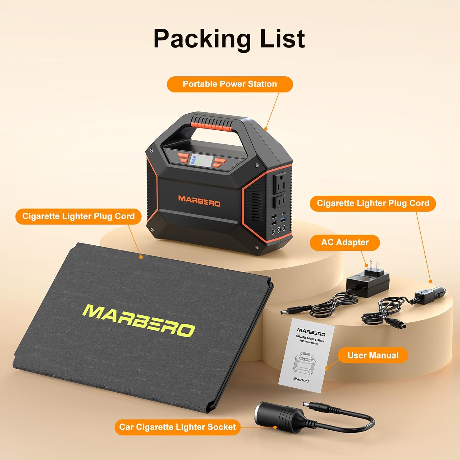 MARBERO 155Wh Solar Generator with 30W Solar Panel Portable Power Station 100W Multi-Output Built-in LED Flashlight & 6.5ft Cable Ultra Lightweight for Camping Emergency Blackout