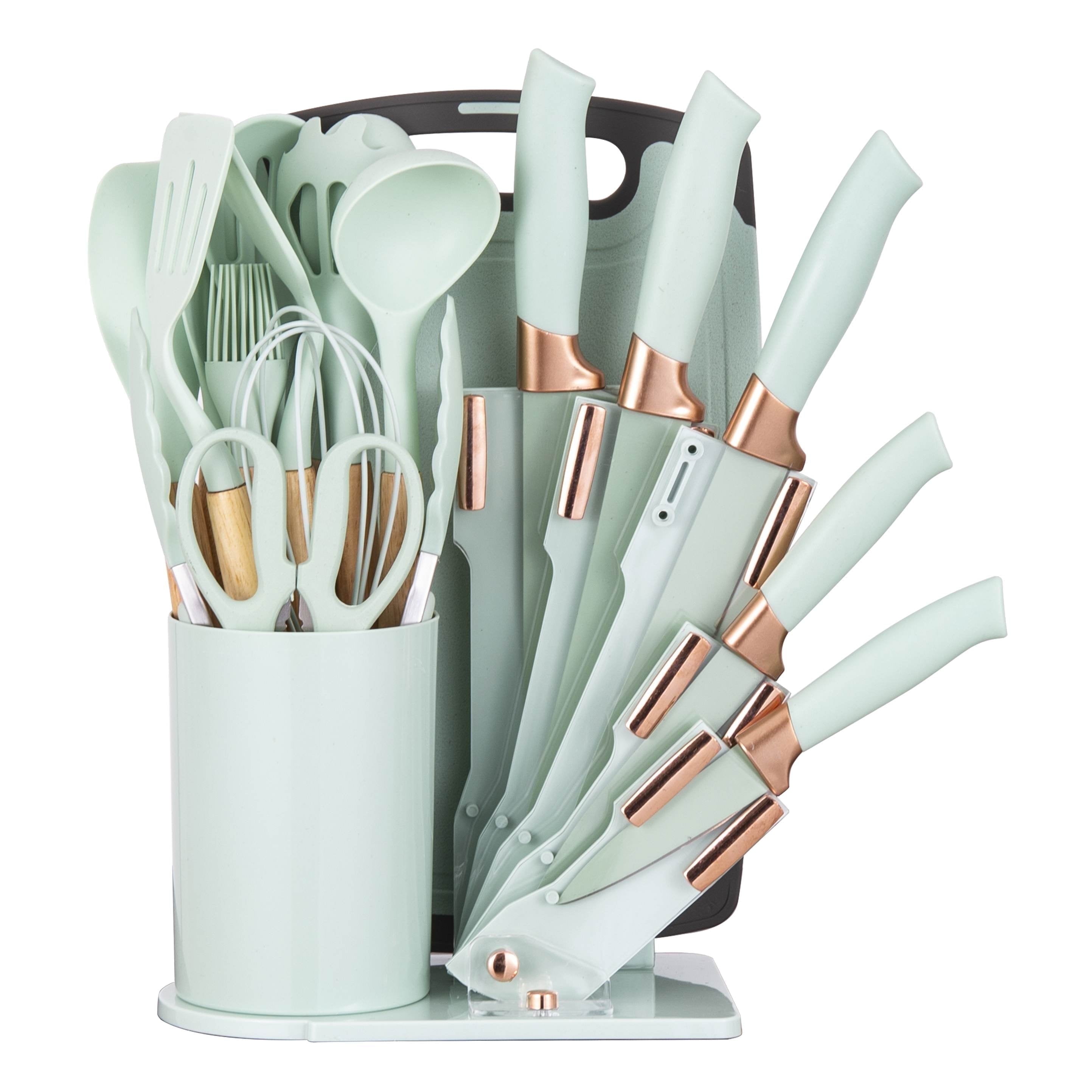 19-Piece Silicone Kitchen Utensil & Knife Set - Heat-Resistant Cooking Tools Non-Stick Safe Gift for Mom or Women Black