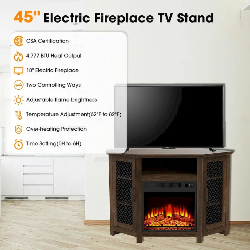 45 Industrial Corner Electric Fireplace TV Stands Console Table with 17 Electric Fireplace