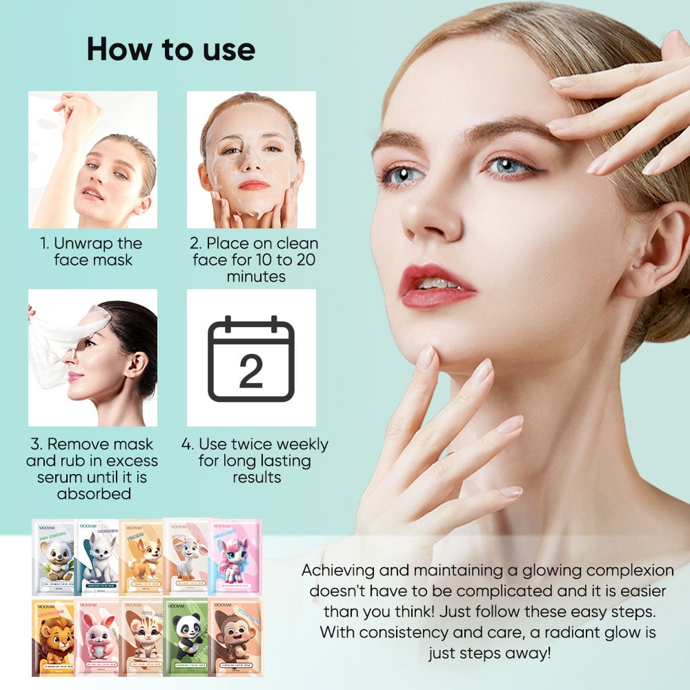 11 Pack Fruit Moisturizing Facial Mask Sheet, Rich in Fruit Essence Face Mask to Brighten and Hydrate Dull Skin