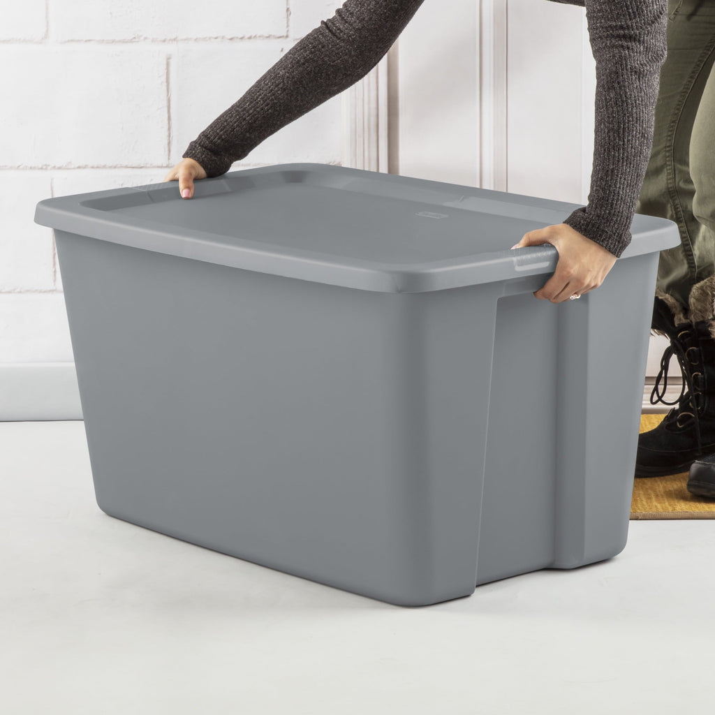 30 Gallon Extra-Large Storage Bin, Plastic Storage Container with Snap-On Lid, Gray