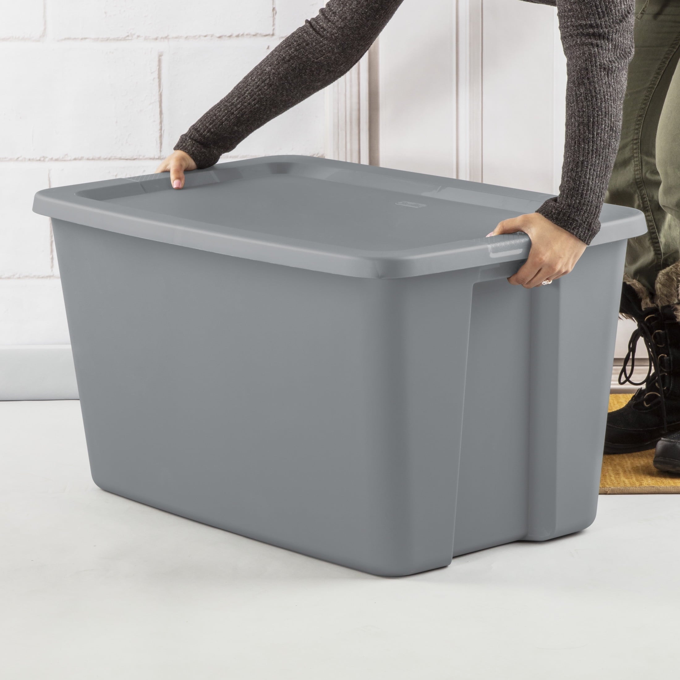 30 Gallon Extra-Large Storage Bin, Plastic Storage Container with Snap-On Lid, Gray