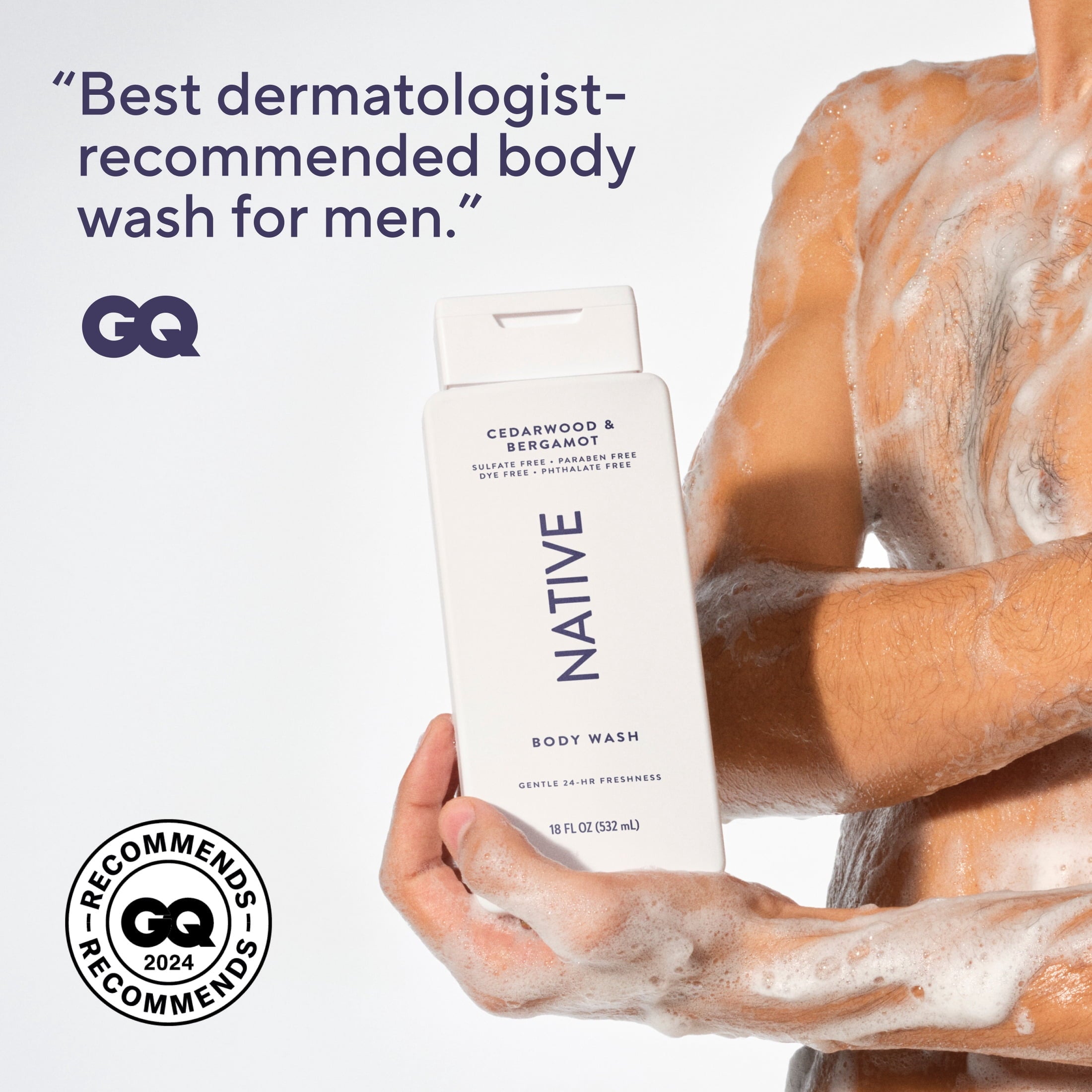 Body Wash, Cedarwood & Bergamot, Sulfate Free, Naturally Derived Ingredients, 24hr Freshness, for Women & Men, 18 fl oz