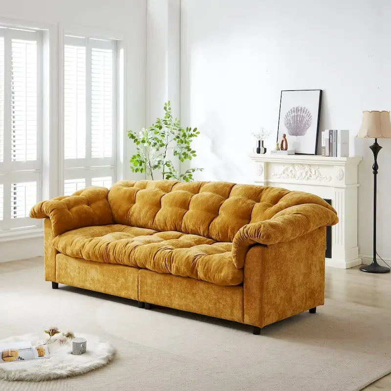 99.2 Chenille Comfort Deep Seat Sofa, Upholstered Fluffy Cloud Sofa