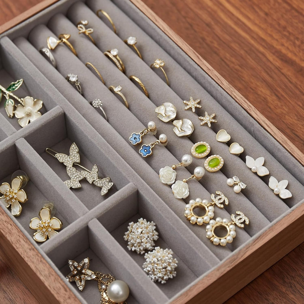 Black Walnut Jewelry Organizers and Storage,4 Layer Wooden Jewelry Boxes for Women,for Necklaces Ring Earring (4 Layer)