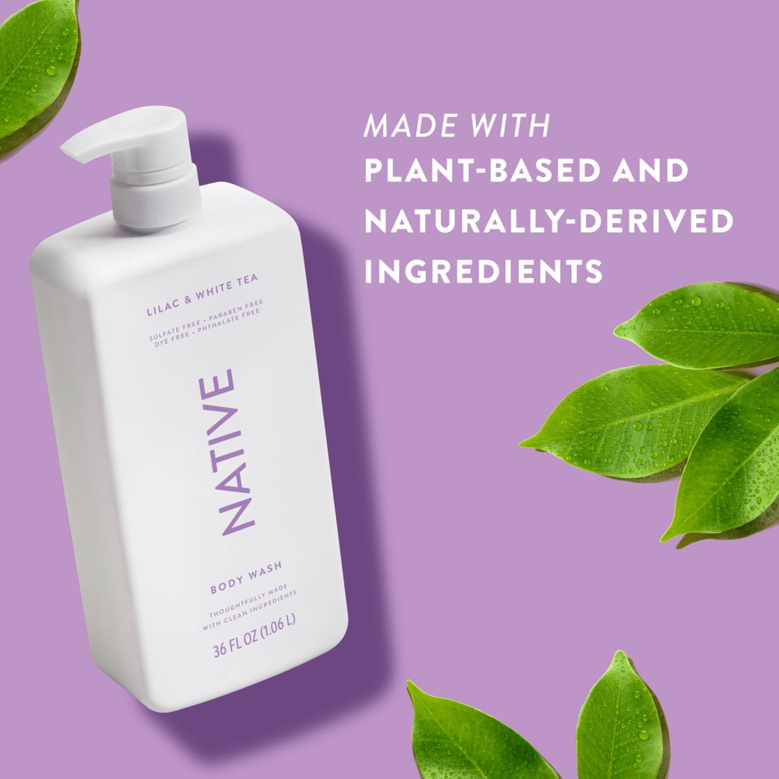 Body Wash, Lilac & White Tea, Sulfate Free, Naturally Derived Ingredients, 24hr Freshness, for Women & Men, 36 fl oz