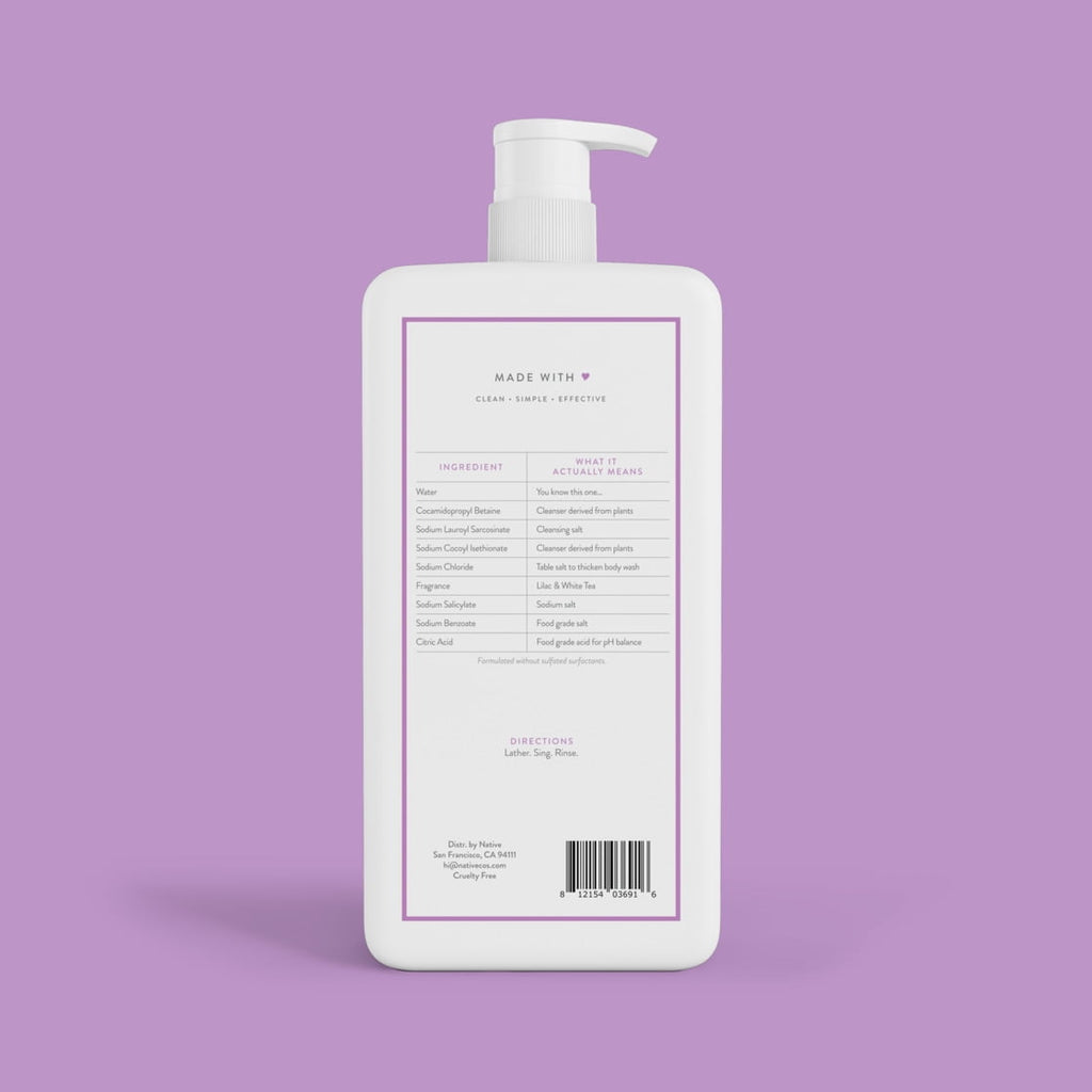 Body Wash, Lilac & White Tea, Sulfate Free, Naturally Derived Ingredients, 24hr Freshness, for Women & Men, 36 fl oz