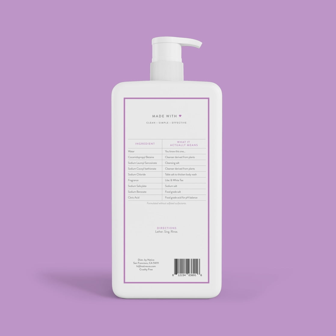 Body Wash, Lilac & White Tea, Sulfate Free, Naturally Derived Ingredients, 24hr Freshness, for Women & Men, 36 fl oz