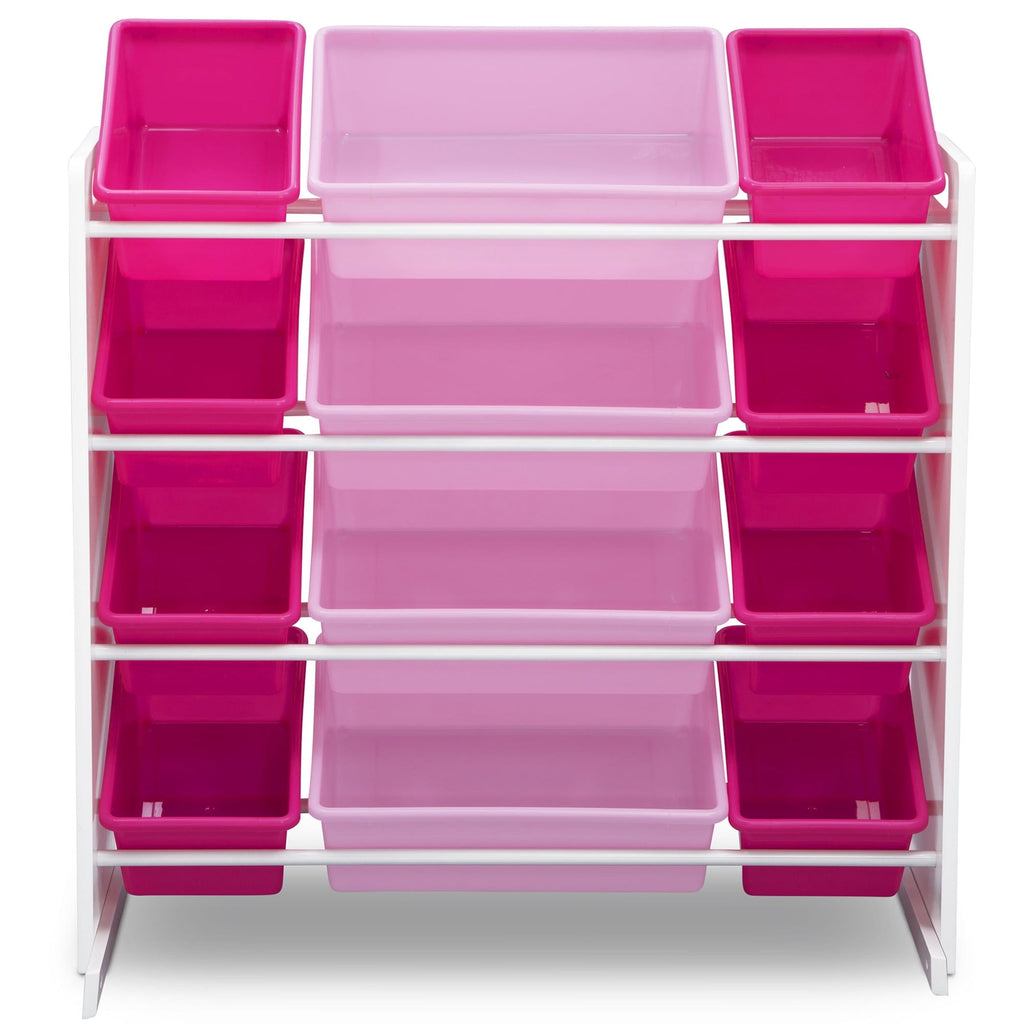 Kids Toy Storage Organizer with 12 Plastic Bins, Greenguard Gold Certified, White/Pink