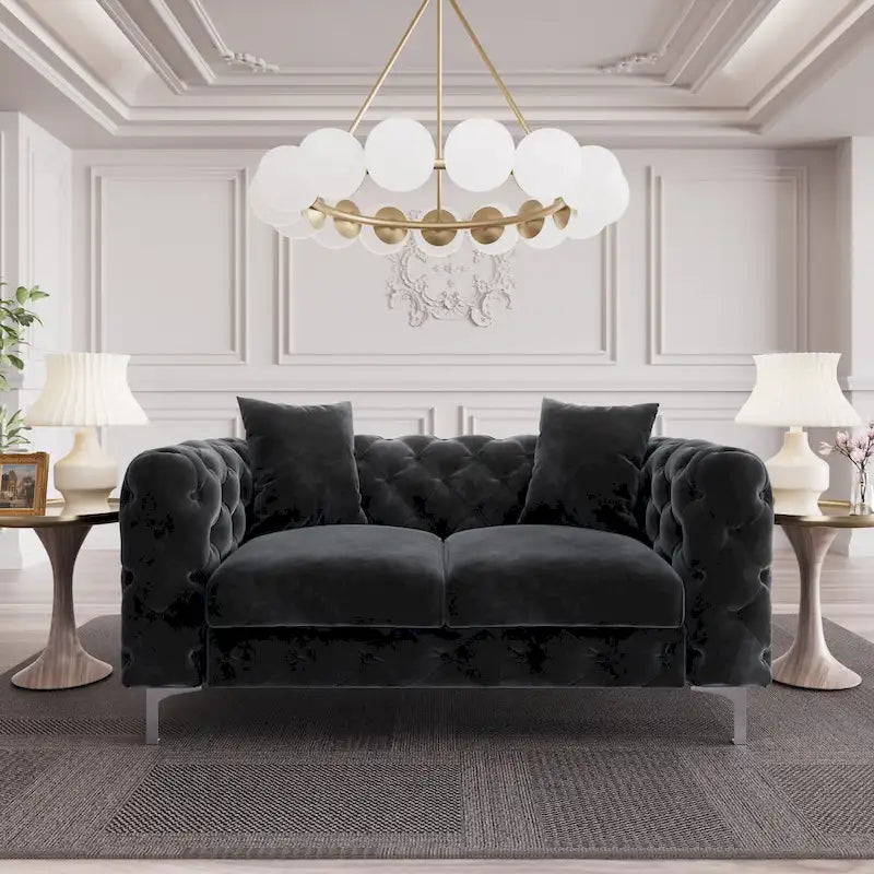 Morden Fort Modern Loveseat Two-Seater Sofa with Dutch Velvet, Solid Wood Frame and Iron Legs