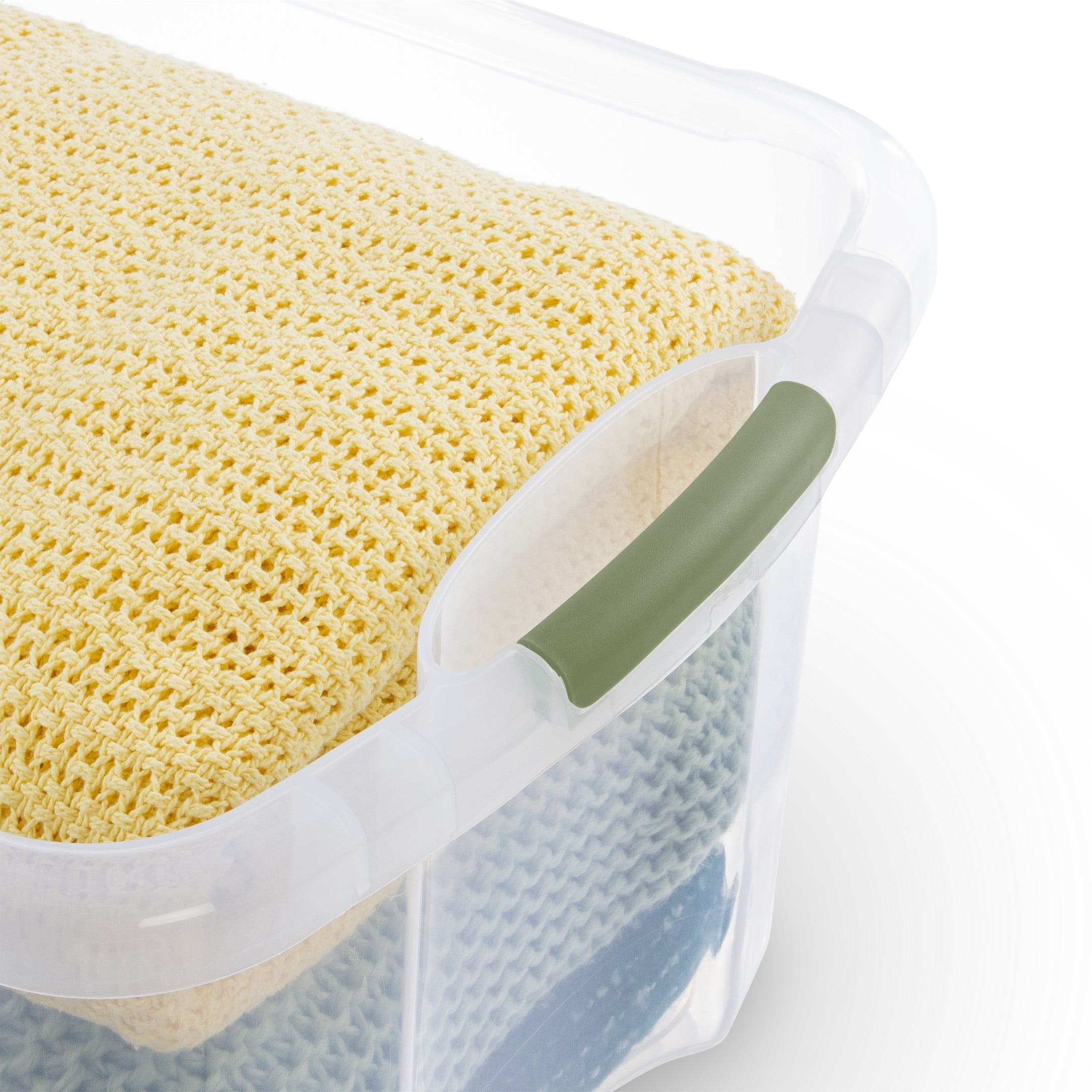 EZ Carry 40 Quart Medium Storage Bin, Clear Plastic Storage Container with Full-Grip Handles, Green