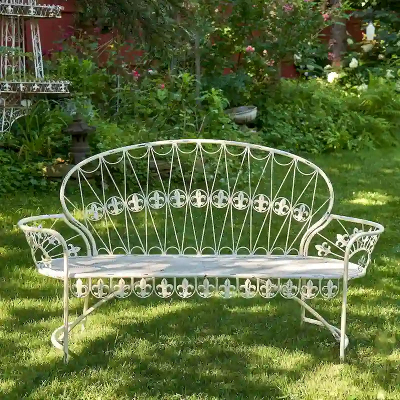 Garden Bench with Curved Back Paris 1968 in Antique White - 34.96 x21.65 x38.58