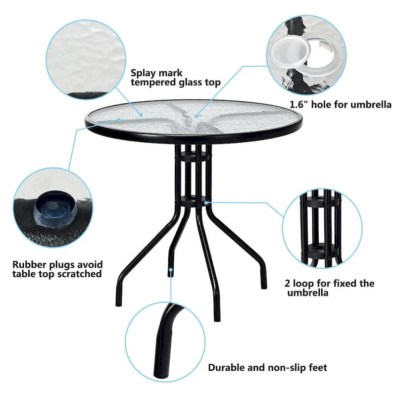 Costway 32 Outdoor Patio Round Table Tempered Glass Top