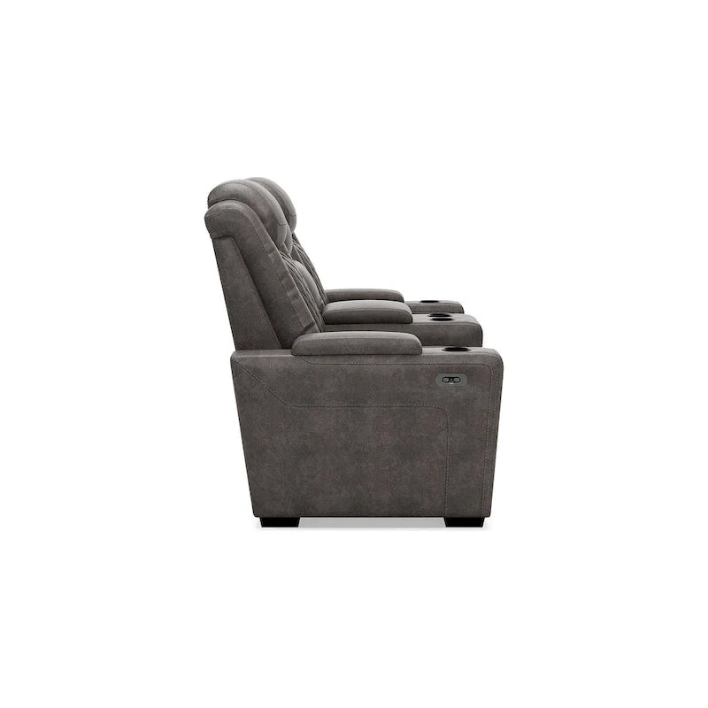 Signature Design by Ashley HyllMont Gray Power Reclining Loveseat with Console - 71.75 W x 39 D x 44 H