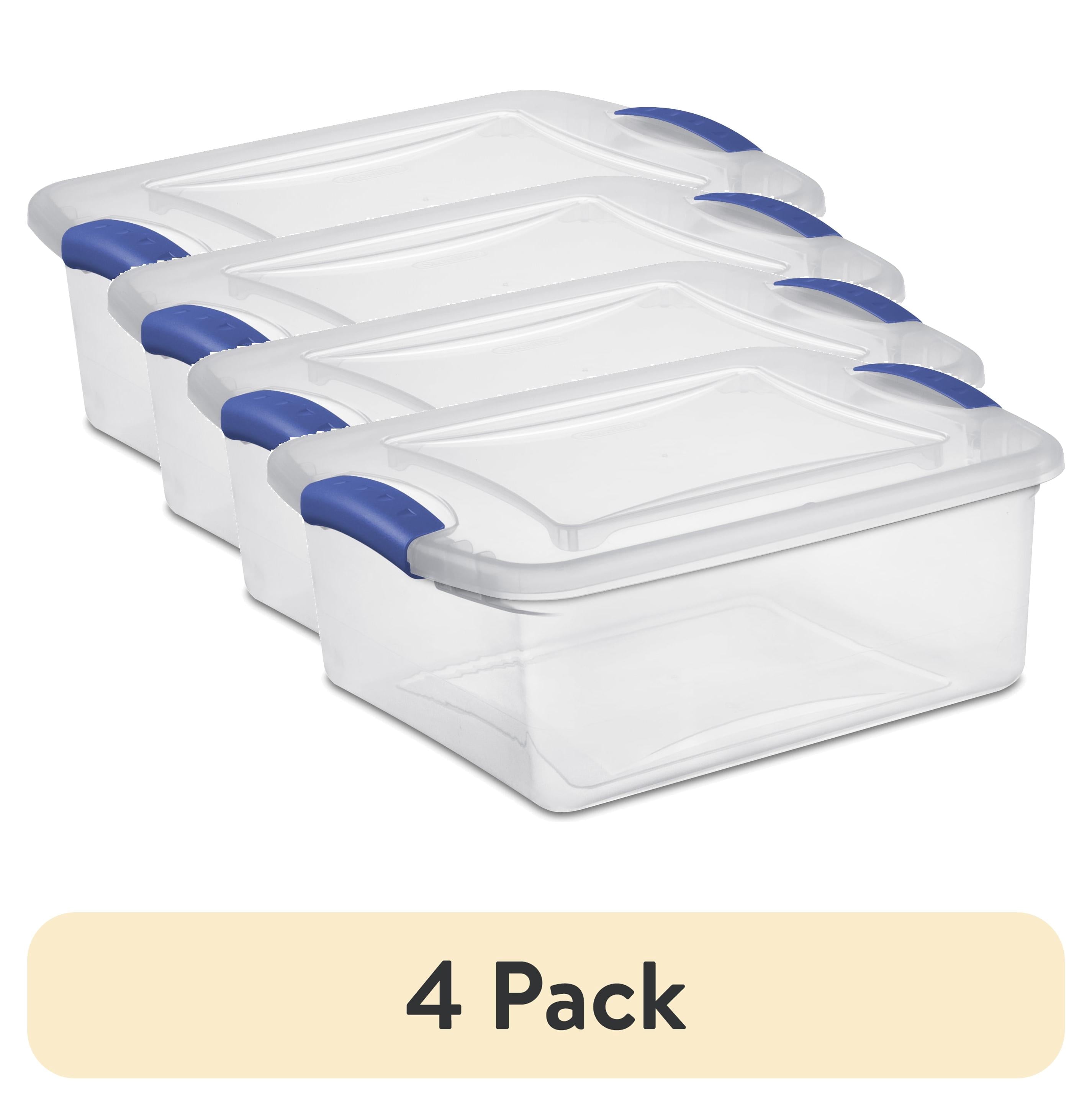 15 Quart Small Latching Storage Bin, Clear Plastic Storage Container with Latch Lid, Blue