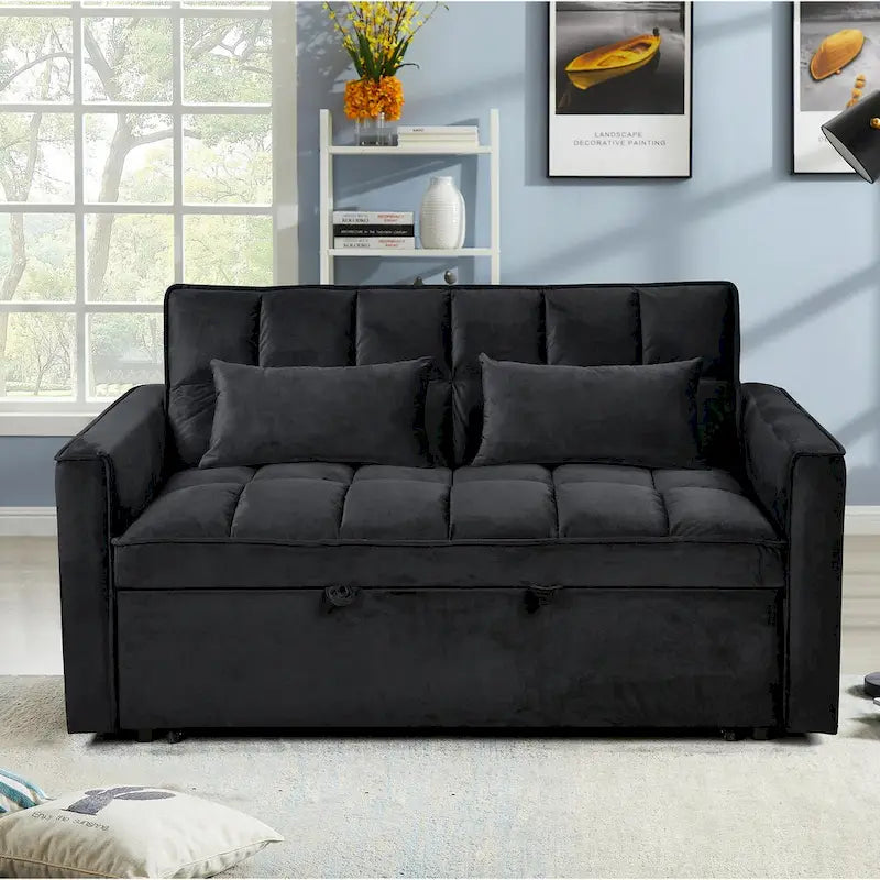 Modern Velvet Futon Loveseat with Reclining Backrest & Pockets, Seats 2 ?Dark Gray / Light Gray / Blue / Black