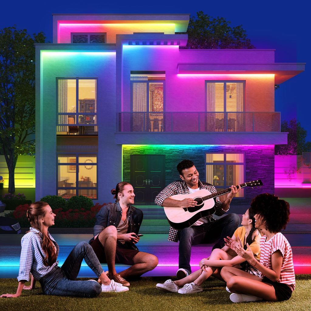 32.8ft Smart Outdoor LED Strip Light, RGBIC Color-Changing Light, IP65 Waterproof, Wifi + Bluetooth Control, Patio & Garden Lighting