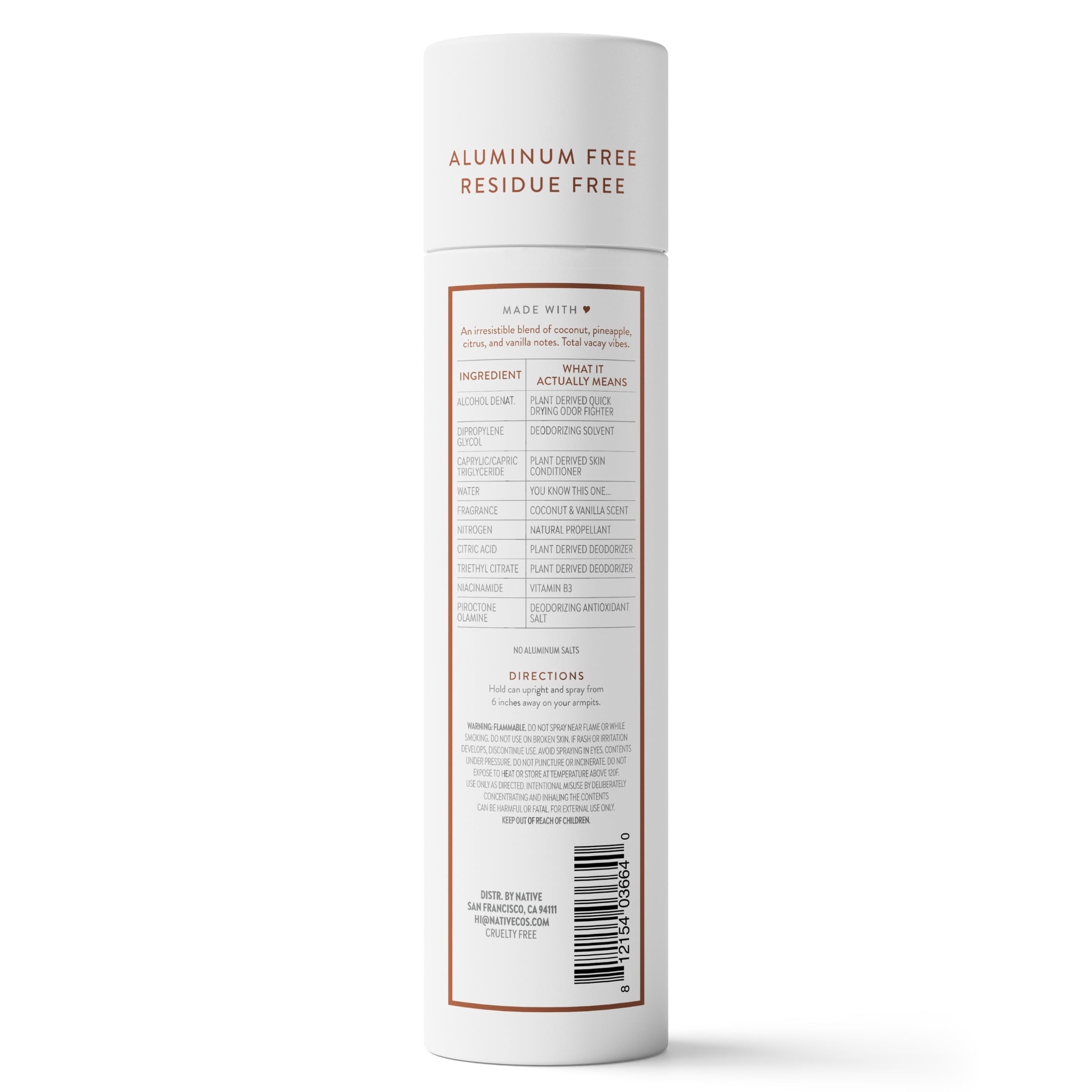 Deodorant & Body Spray, Aluminum Free, Coconut & Vanilla, for Women and Men, 3.5 oz