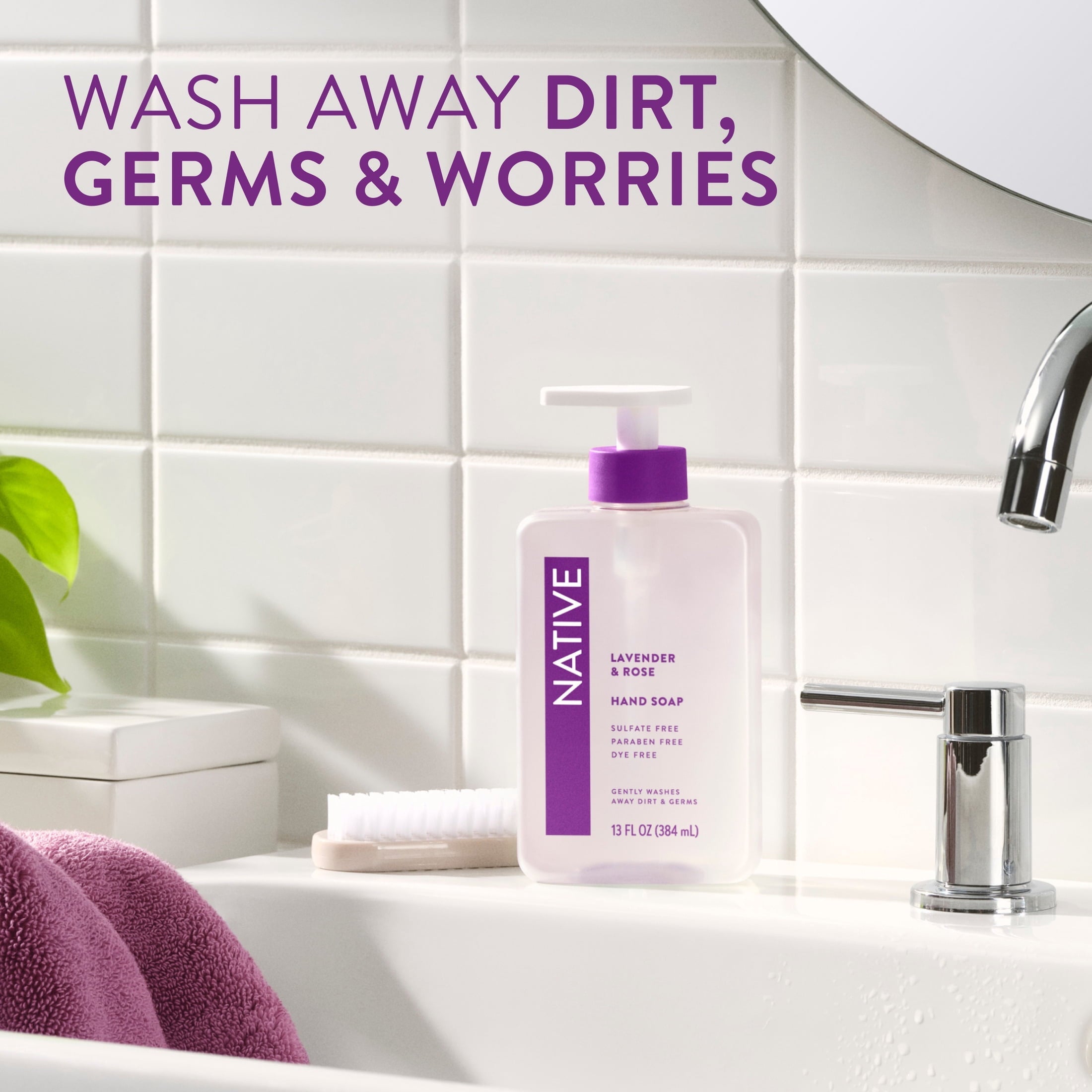 Liquid Hand Soap, Lavender & Rose, Non-drying, Naturally Derived Cleansers, Sulfate Free, 13 fl oz