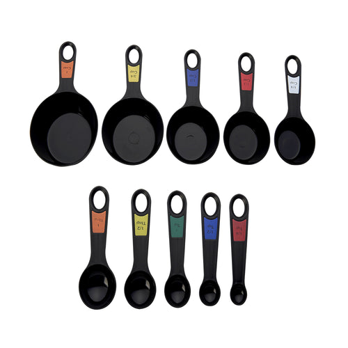 10 Piece Plastic Nesting Measuring Cup and Spoon Set Black
