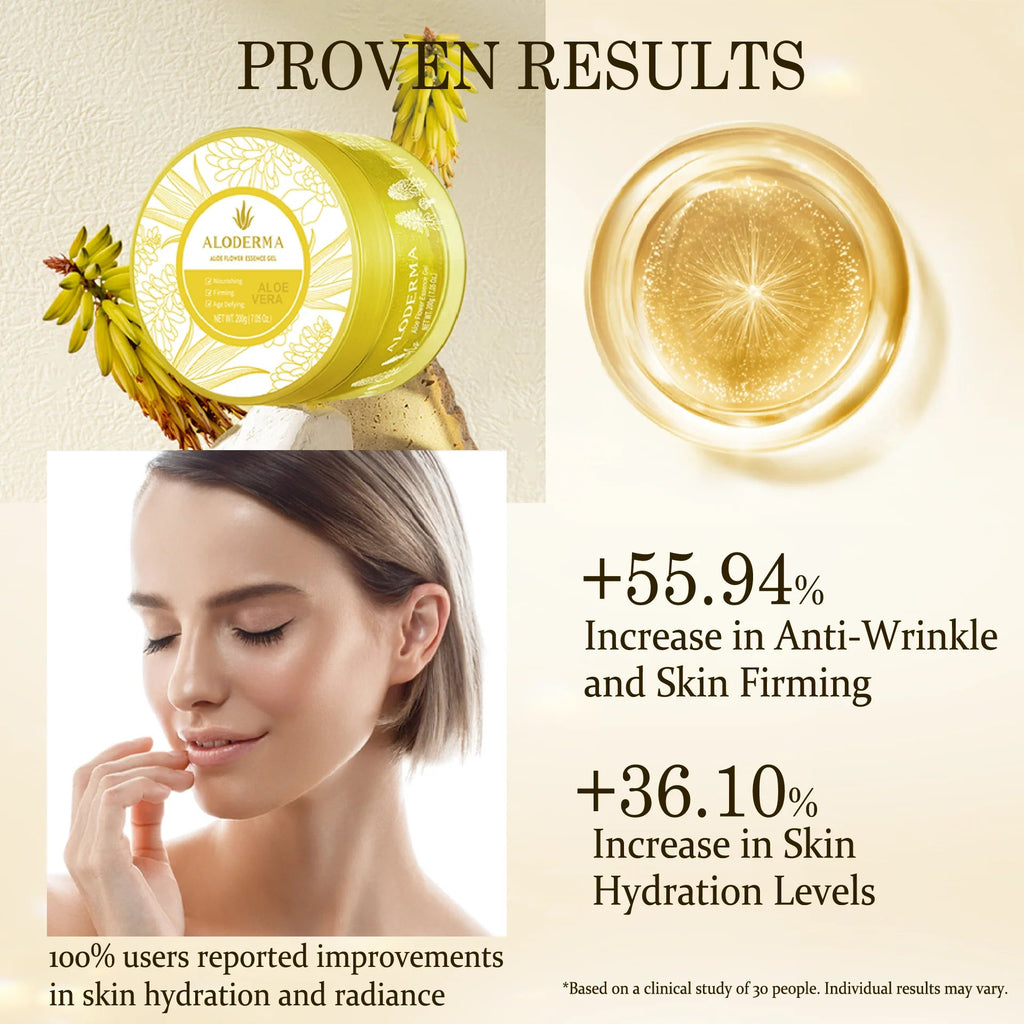 Age-Defying 24K Gold Leaf Aloe Flower Essence Gel, Made within 12 Hours of Harvest - Luxurious Aloe Gel with Allantoin & Hyaluronic Acid for a Glowing, Shimmering, Youthful Complexion, 7oz