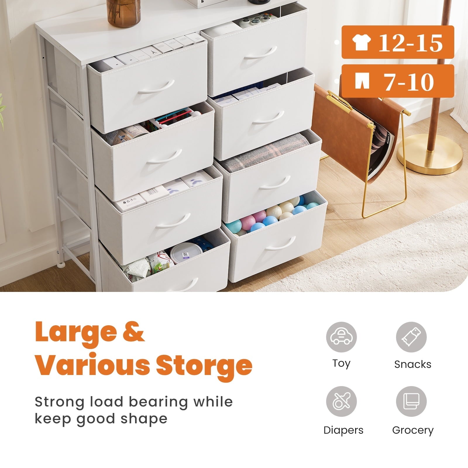 8-Drawer Fabric Dresser Storage Chest for Bedroom, Closet, Entryway, Storage Furniture for Adults, Black