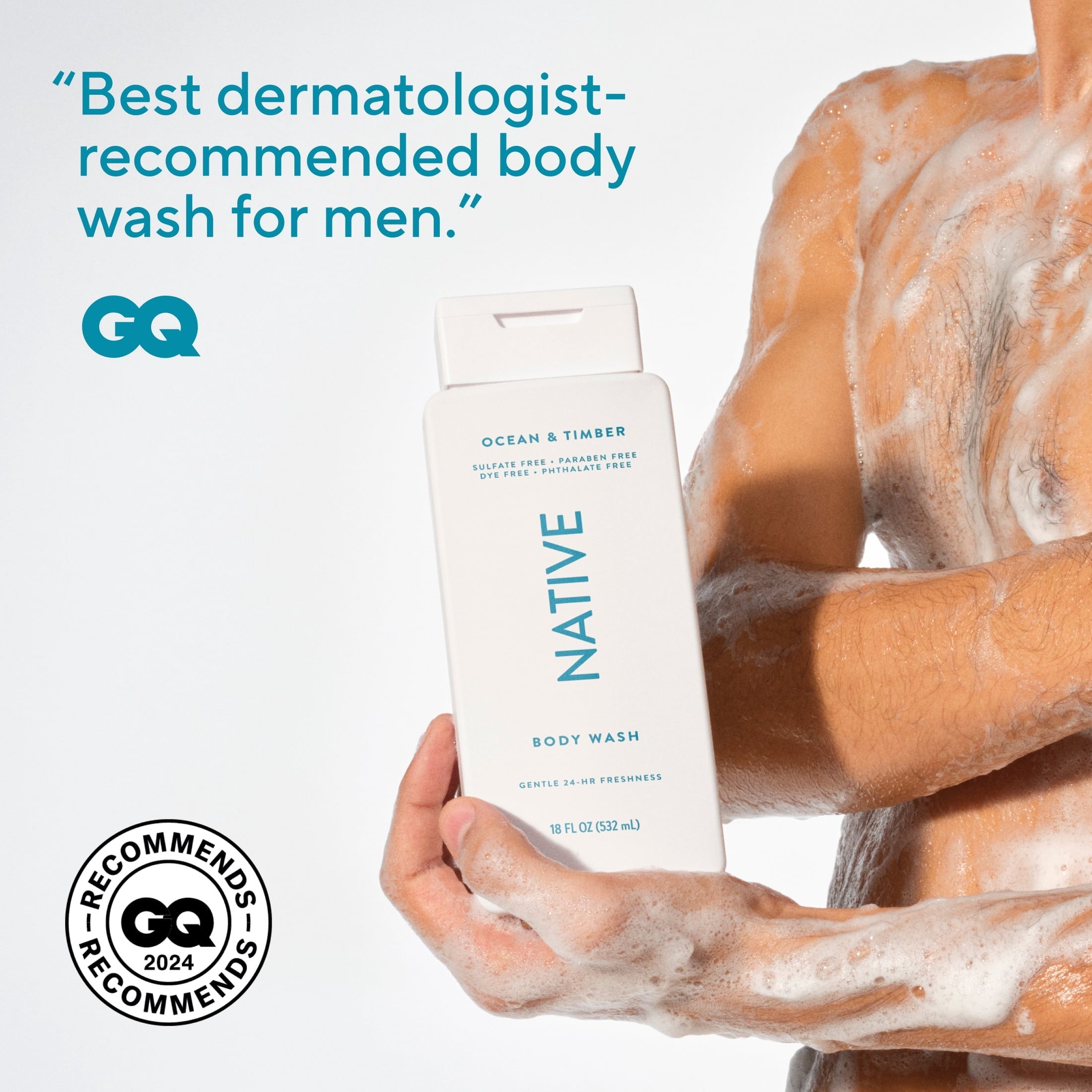Body Wash, Ocean & Timber, Sulfate Free, Naturally Derived Ingredients, 24hr Freshness, for Women & Men, 18 fl oz