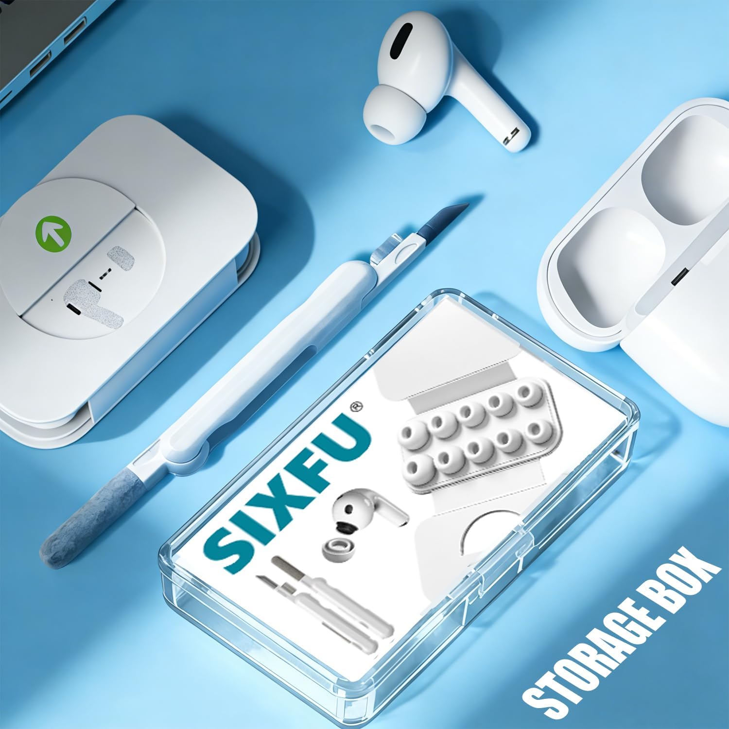 SIXFU 4 Sizes of Ear Tip Replacement Compatible with AirPod Pro and AirPods Pro 2 Ear Tips with Portable Storage Box & Cleaning Kit, Noise Reduction Hole & Dense Dust Guard Screen(XS/S/M/L)-White