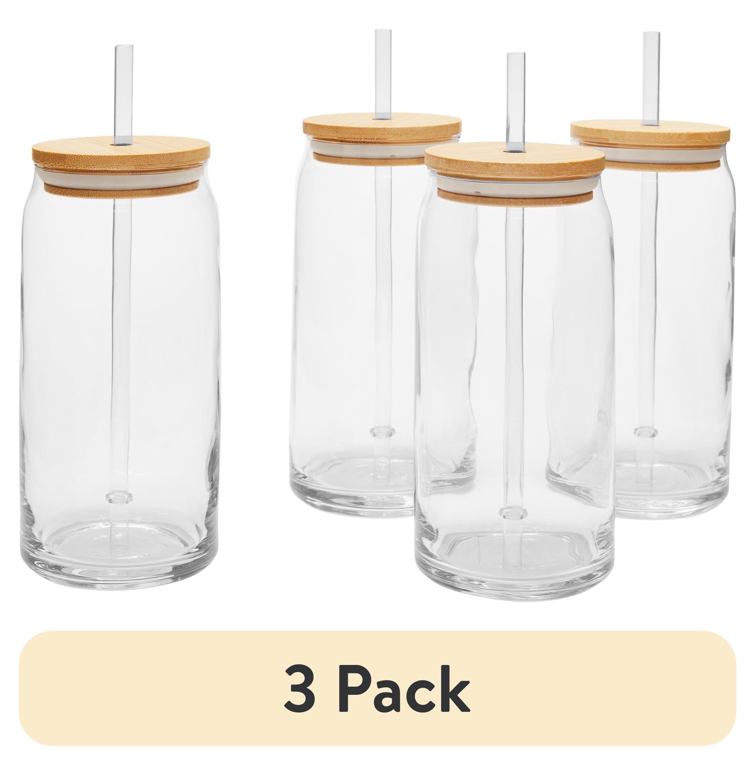 Briar Can Glass Drinkware with Lids & Straws, Set of 4