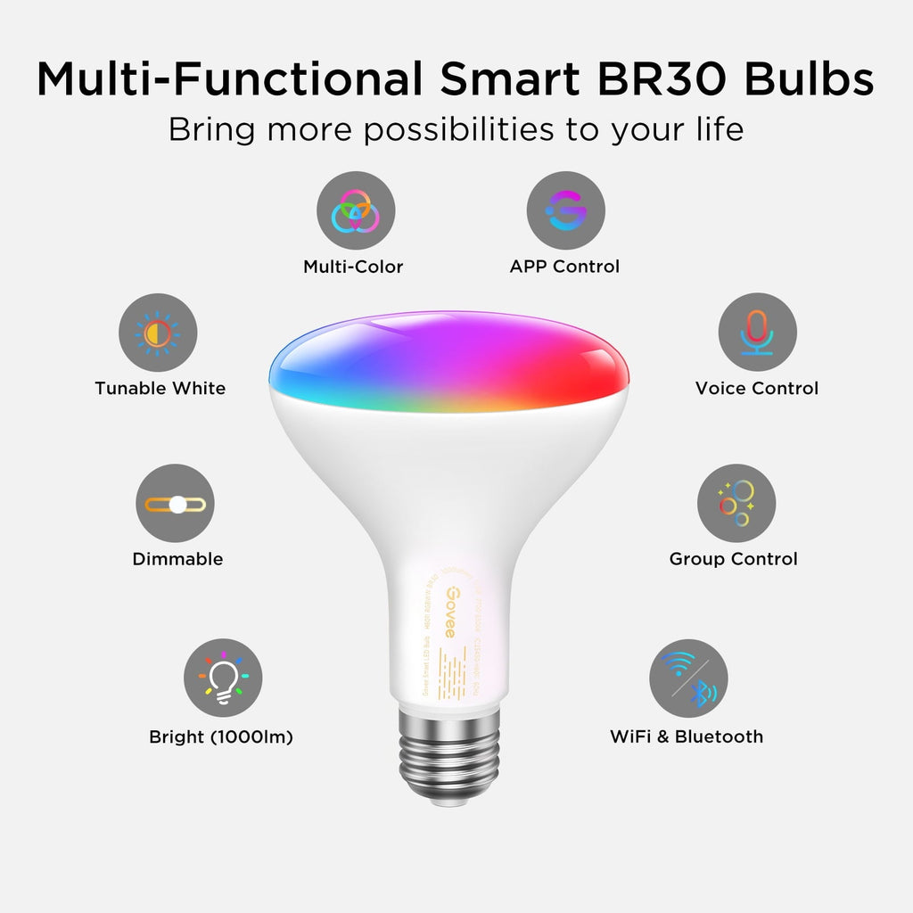1000LM RGBWW Smart BR30 LED Smart Bulb 2 Pack,16 million Color Options For Color Changing Effect