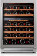 Ca'Lefort Wine Fridge & Cooler - 24 Inch 52 Bottle Wine Cooler Refrigerator, 40-65°F Dual Zone Wine Refrigerator Glass Door, 3 LED Built-in or Freestanding Fridge for Home/Bar/Kitchen (5.65 cu.ft)