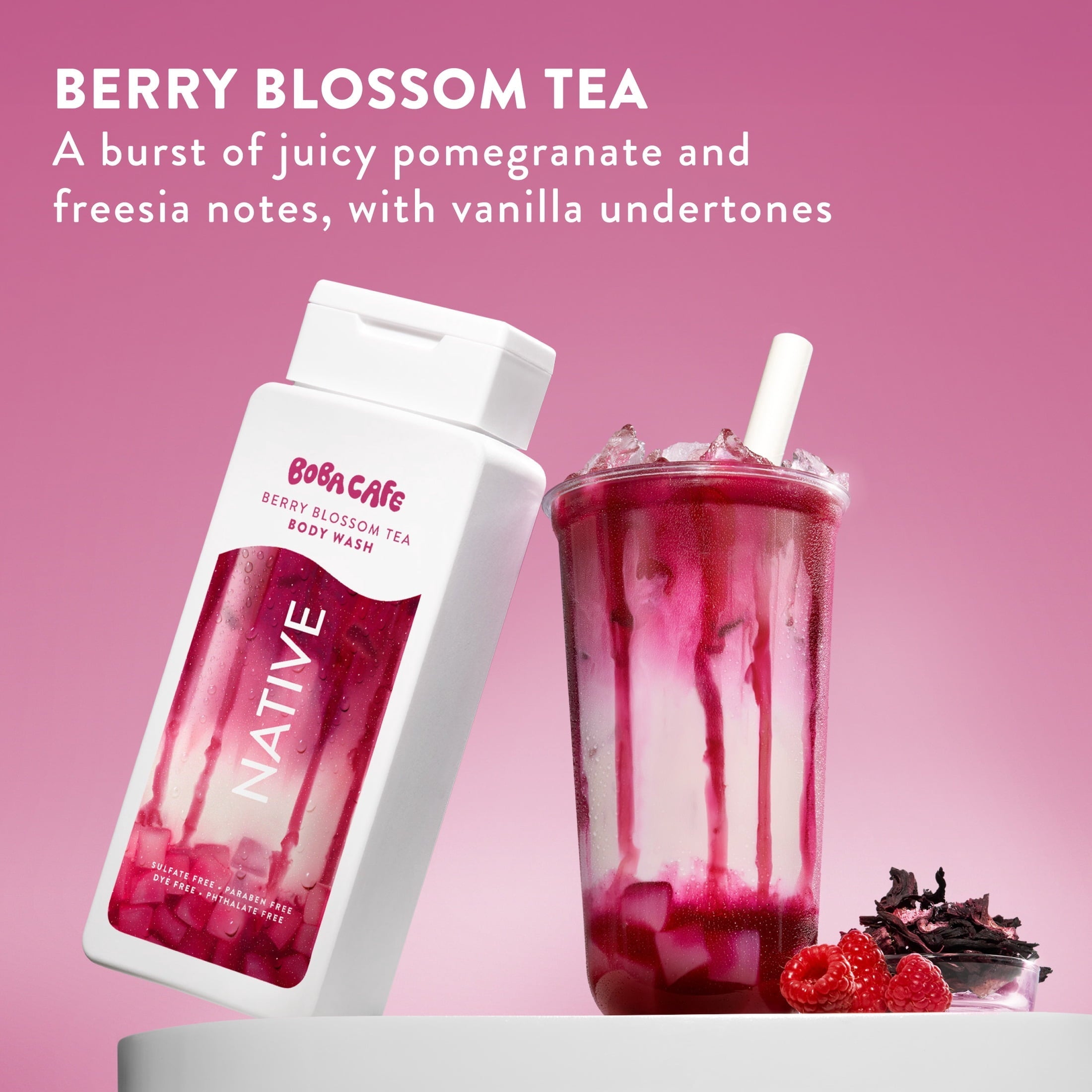 Body Wash, Limited Edition Berry Blossom Tea, Sulfate Free Body Wash for Women & Men, Boba Café, 18 fl oz