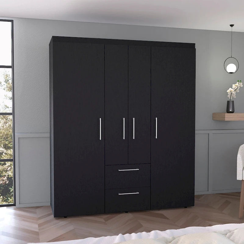 Bariloche Armoire with Hanging Rods, Shelves, 2 Drawers