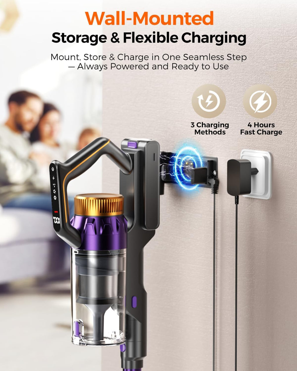 Cordless Vacuum Cleaner for Home, 580W/48KPa Powerful Suction, 65 Min Runtime, Lightweight Stick Vacuum with Touch Screen & Wall Mount, Handheld Vacuum for Pet Hair, Carpet & Hard Floors