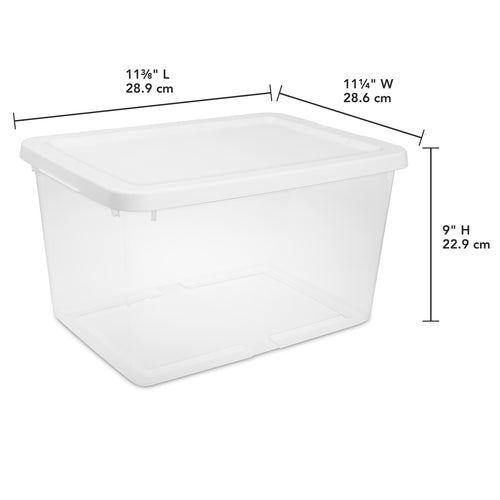 20 Quart Small Storage Bin, Clear Plastic Storage Container with Snap-On Lid, White