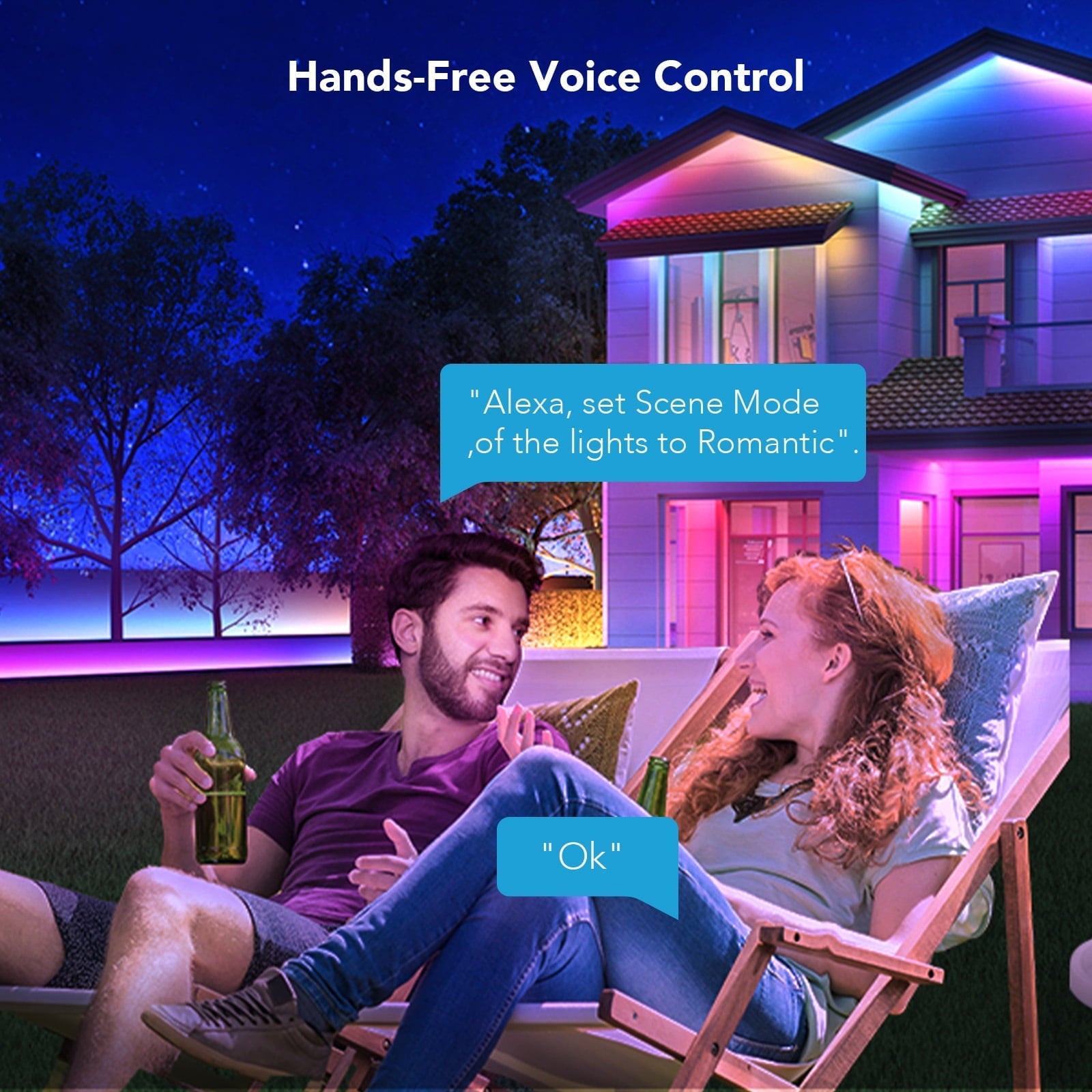 32.8ft Smart Outdoor LED Strip Light, RGBIC Color-Changing Light, IP65 Waterproof, Wifi + Bluetooth Control, Patio & Garden Lighting