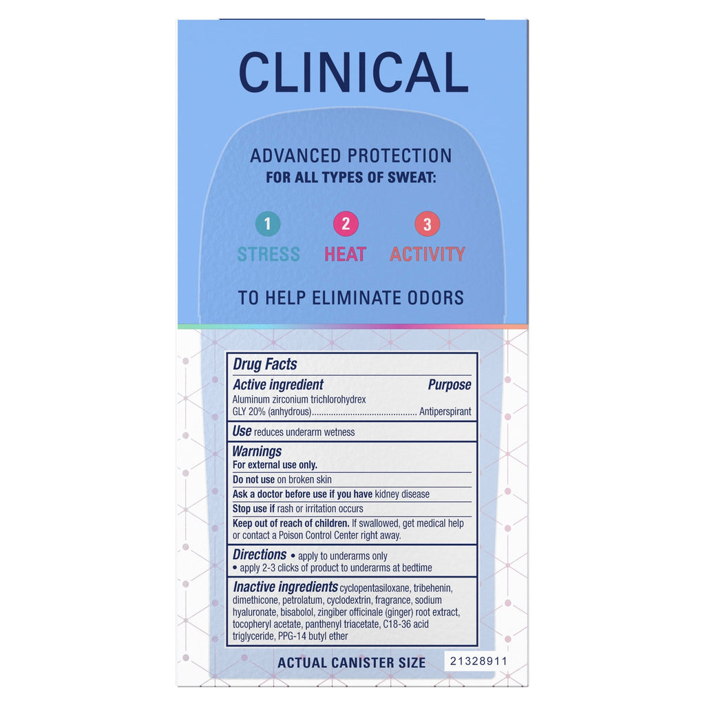 Clinical Antiperspirant Deodorant for Women, 100HR Sweat & Odor Protection, Hyaluronic Acid, Soft Solid, Free & Sensitive, 1.6 oz