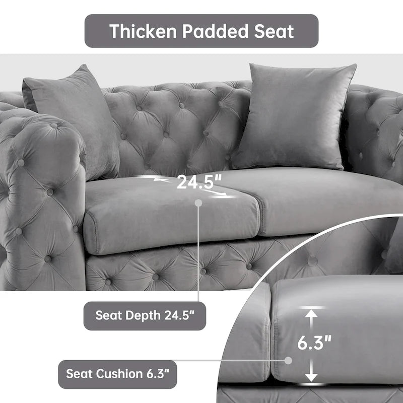 Morden Fort Modern Loveseat Two-Seater Sofa with Dutch Velvet, Solid Wood Frame and Iron Legs