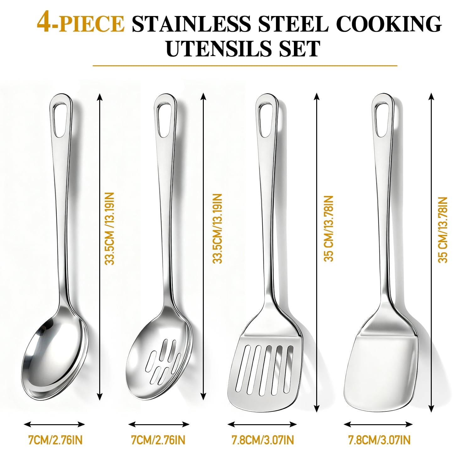 4 Pcs Cooking Utensils Set, Stainless Steel Kitchen Utensils, Kitchen Tools Set Include Solid & Slotted Turner Wok Spatula, Serving Spoon, Home Essentials Kitchen Gadgets Accessories