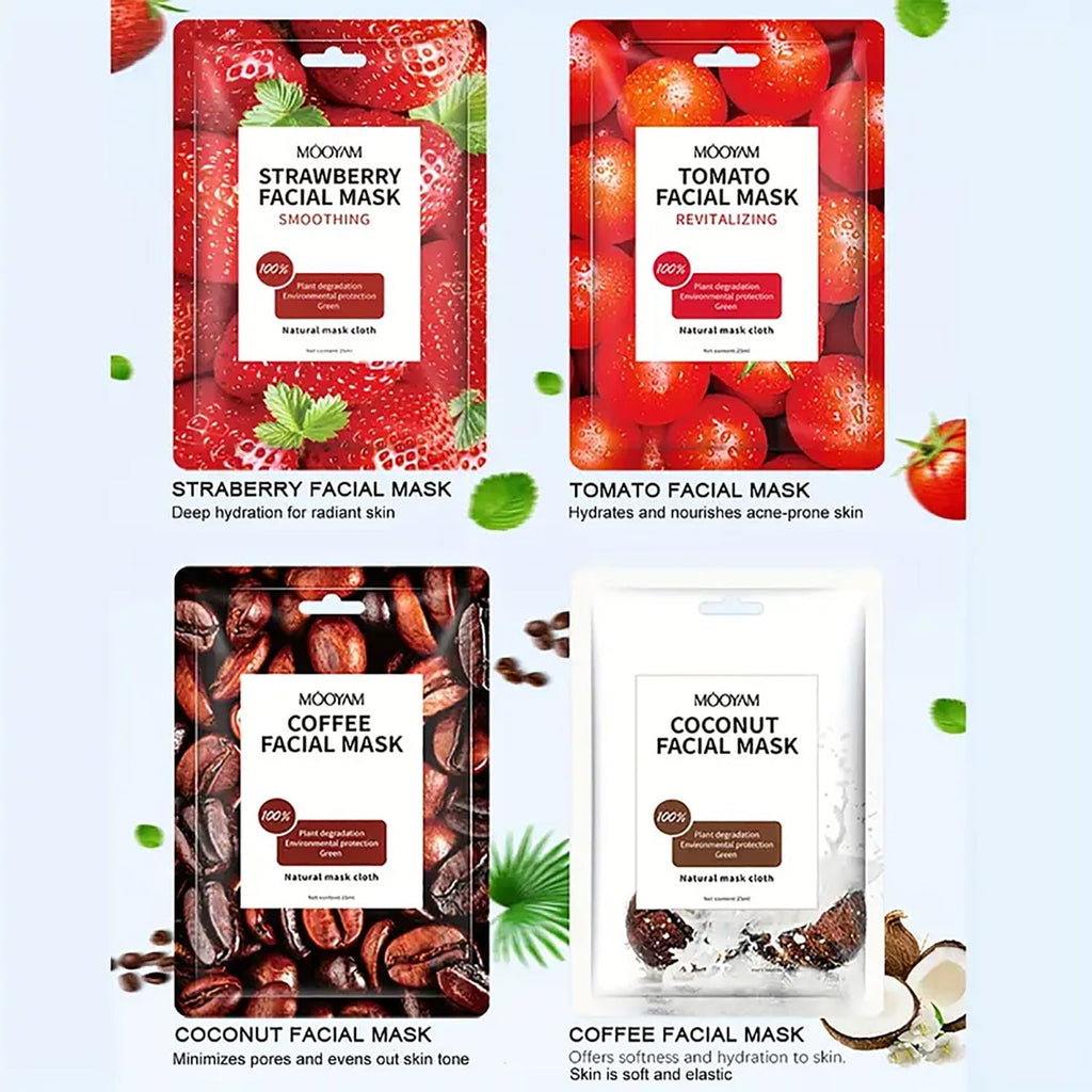 11 Pack Fruit Moisturizing Facial Mask Sheet, Rich in Fruit Essence Face Mask to Brighten and Hydrate Dull Skin