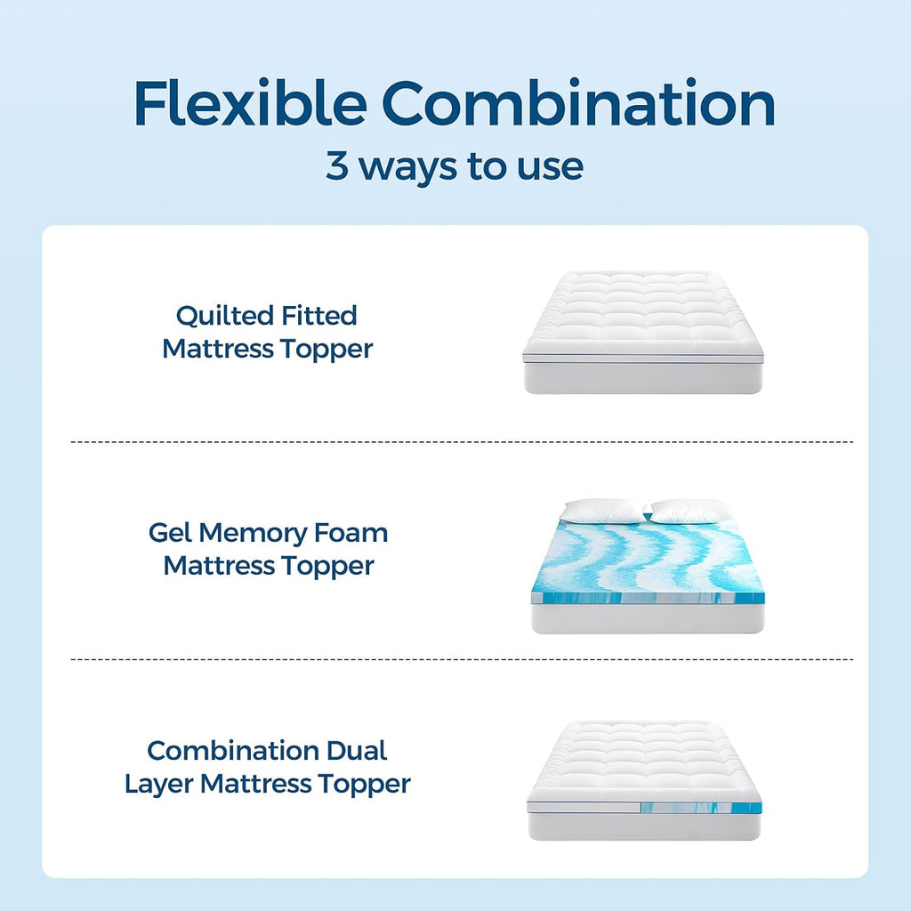 Premium Dual Layer 4 Inch Memory Foam Mattress Topper, 2 Inch Gel Memory Foam and 2 Inch Pillow Top Mattress Pad Cover for Back Pain, Extra Thick Comfort SupportKing 78"x80"