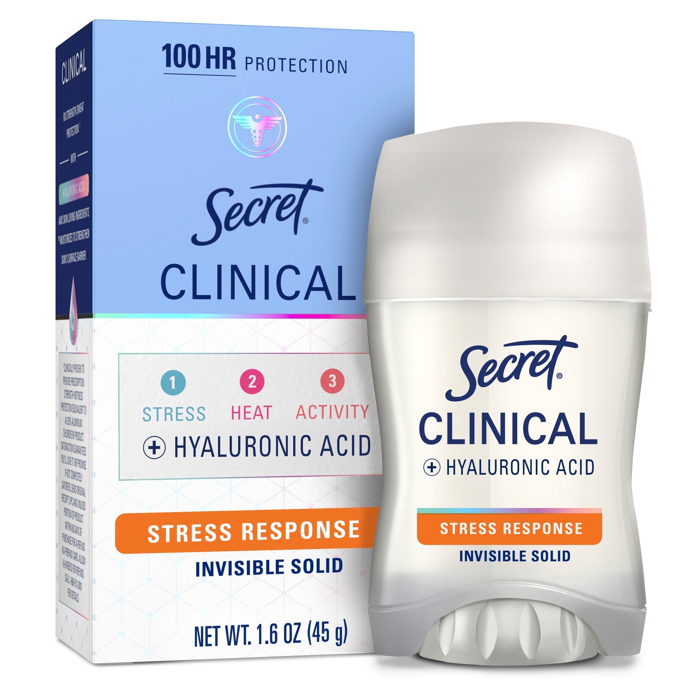 Clinical Antiperspirant Deodorant for Women, 100HR Sweat & Odor Protection, Hyaluronic Acid, Invisible Solid, Stress Response, 2.6 oz