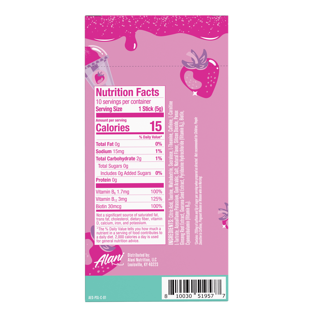 Energy Sticks, Pink Slush, 10 Count, 200mg Caffeine, Zero Sugar