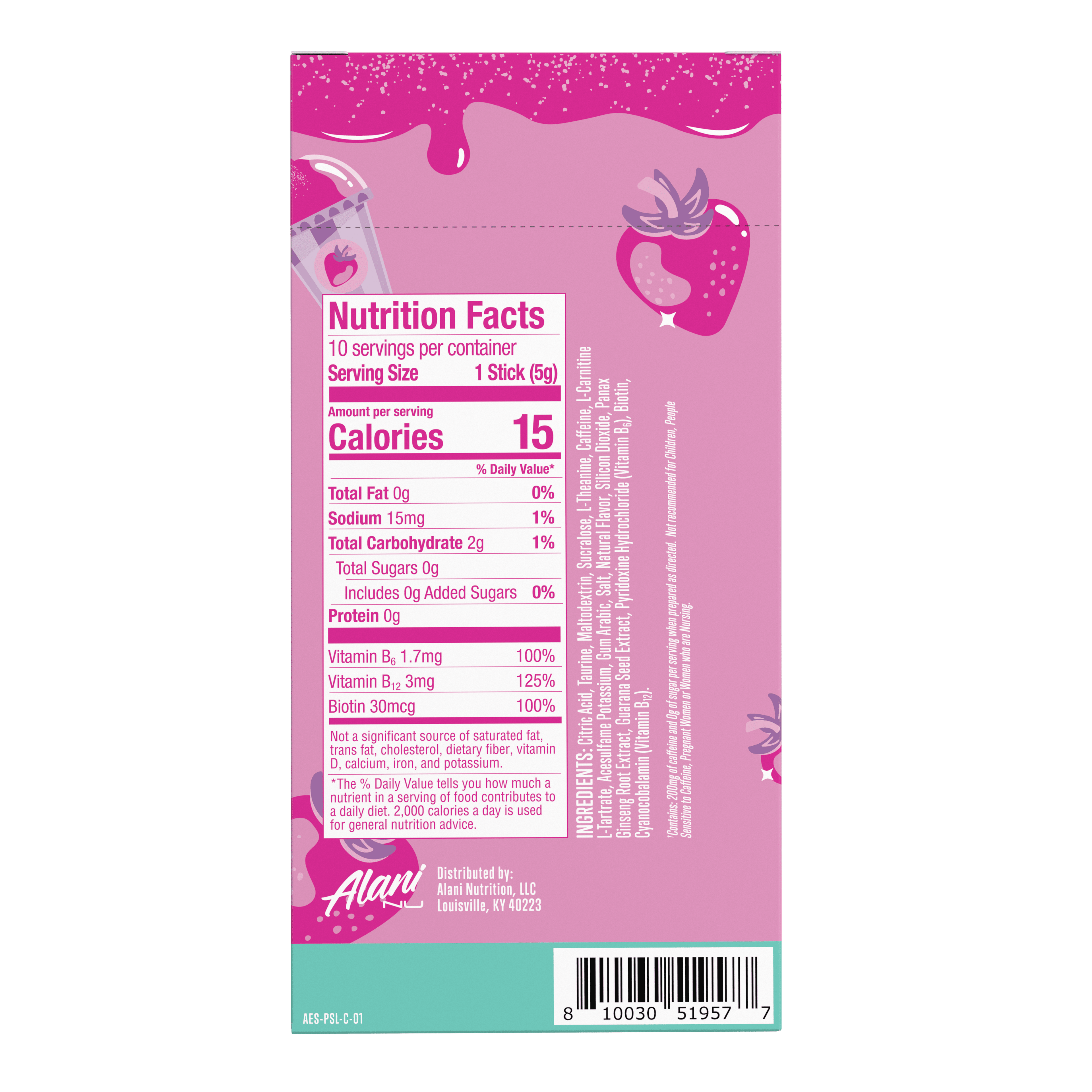 Energy Sticks, Pink Slush, 10 Count, 200mg Caffeine, Zero Sugar