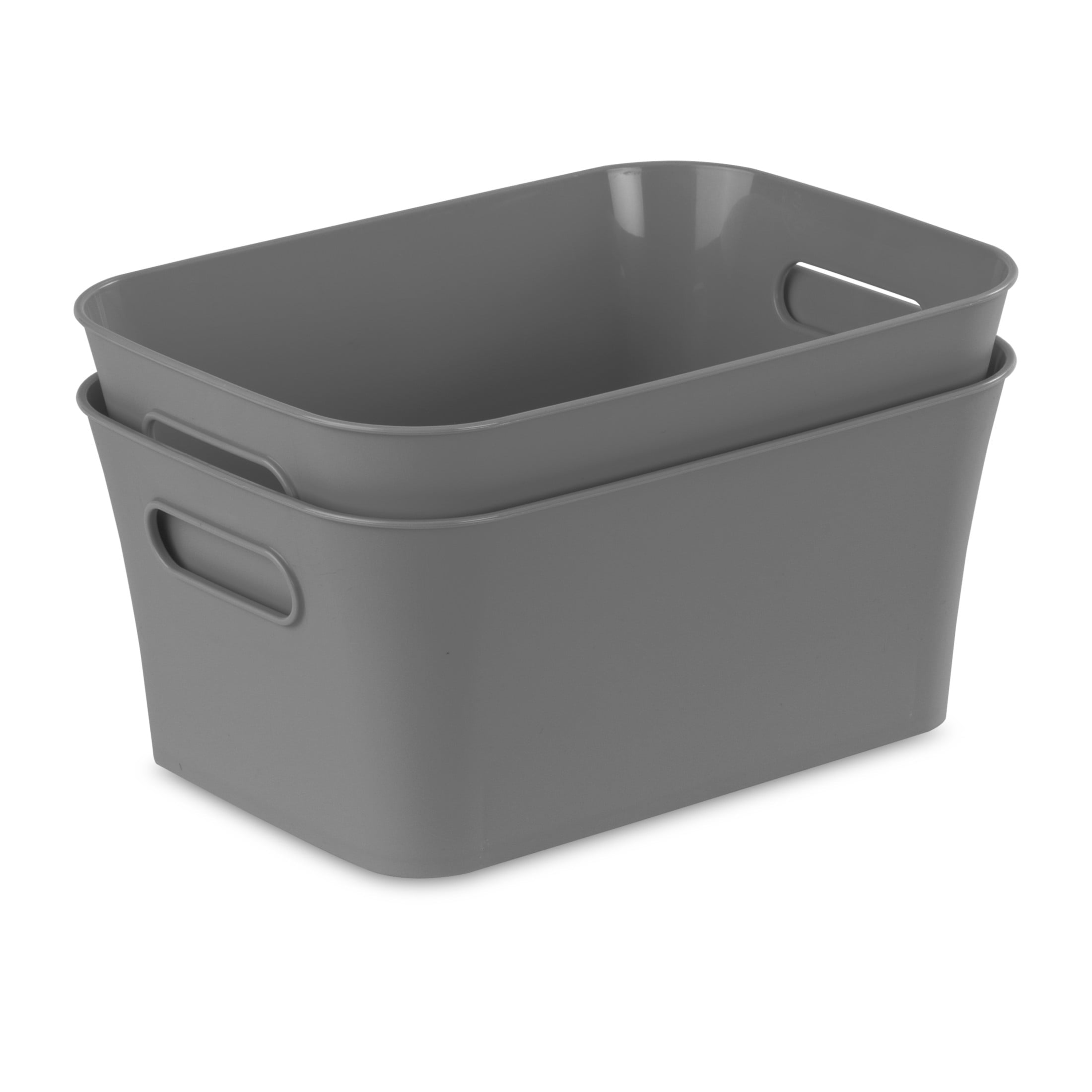 Medium White Plastic Storage Bin, 13.8 in x 9.5 in x 5.8 in