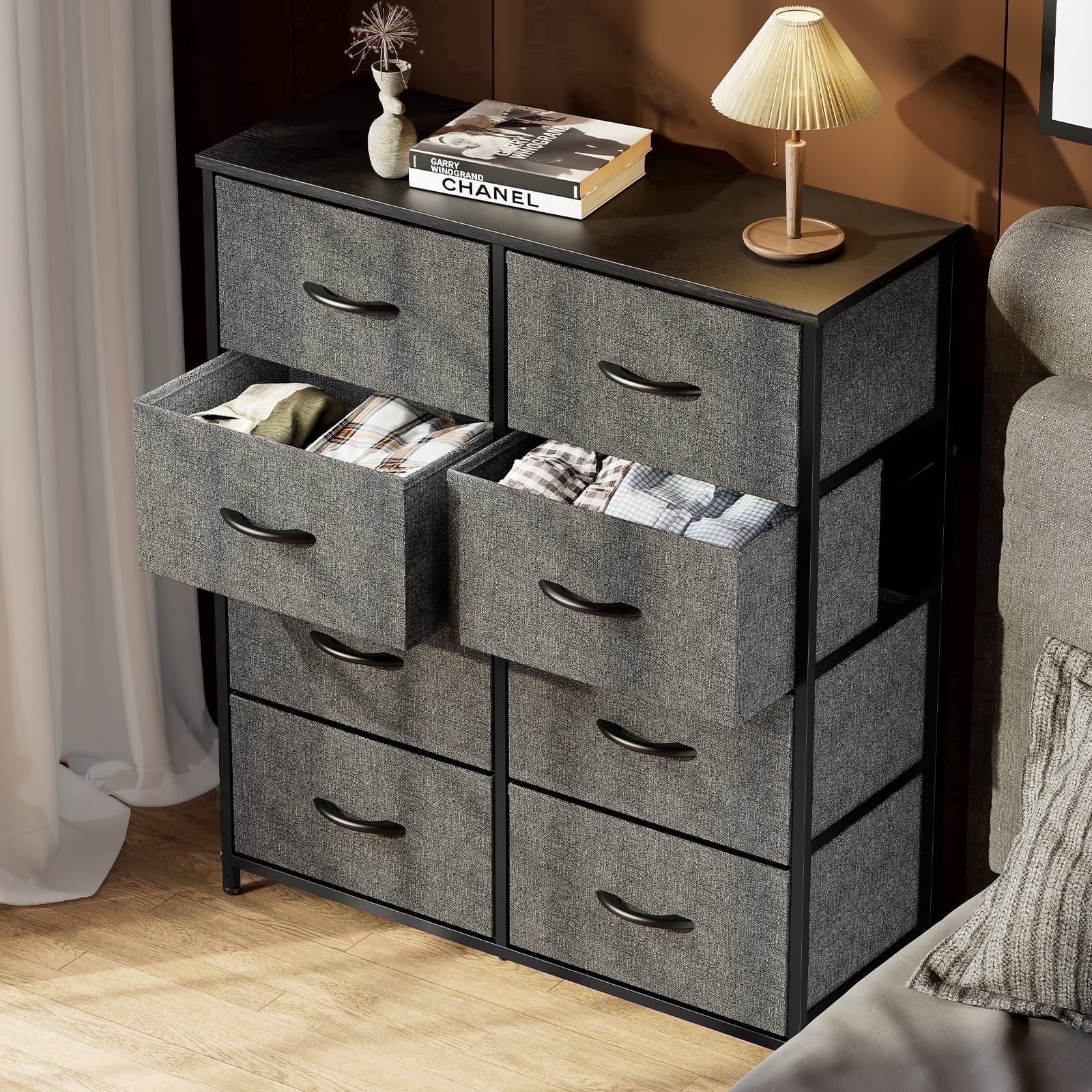8-Drawer Fabric Dresser Storage Chest for Bedroom, Closet, Entryway, Storage Furniture for Adults, Black