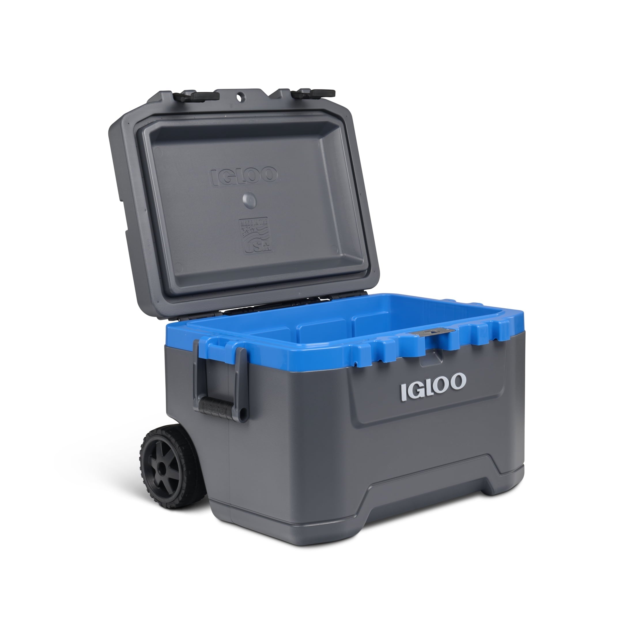 52 QT Overland Ice Chest Cooler with Wheels, Gray and Blue