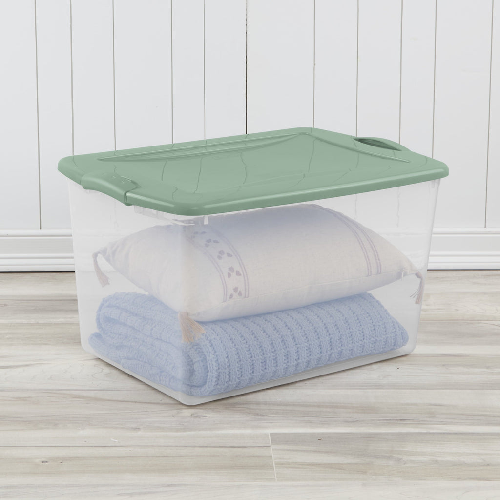 66 Quart Large Latching Storage Bin, Clear Plastic Storage Container with Latch Lid, Blue