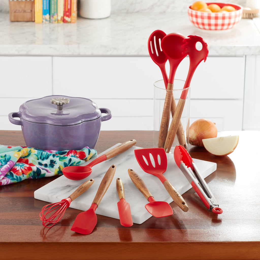 10-Piece Silicone and Acacia Wood Handle Cooking Utensils Set, Blue
